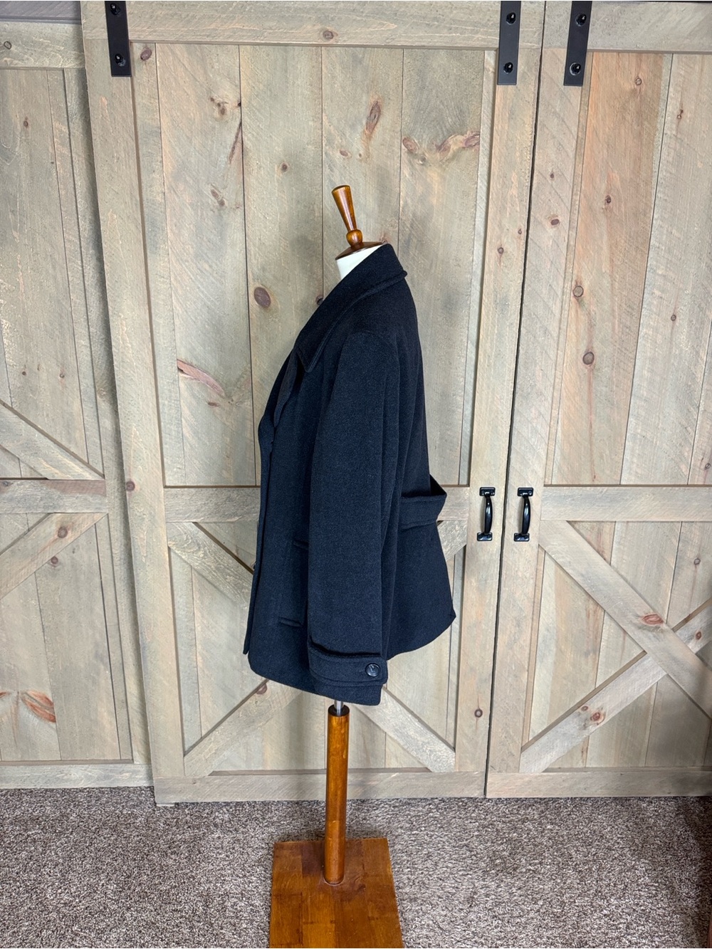 Lands’ End Classic charcoal Double-Breasted Peacoat Wool & cashmere blend 20W - Picture 7 of 16